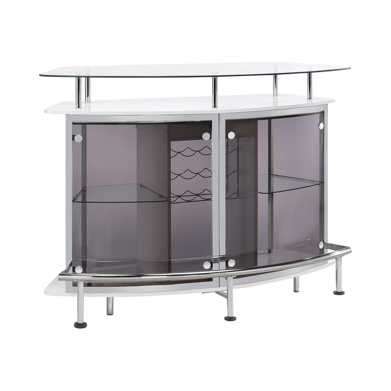  Coaster Furniture Gideon 182235 Curved Glass Top Home Bar Cabinet - White High Gloss IMAGE 1