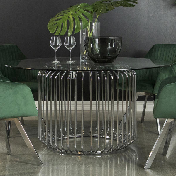 Coaster Furniture Round Veena Dining Table with Glass Top and Pedestal Base 193430BG IMAGE 1