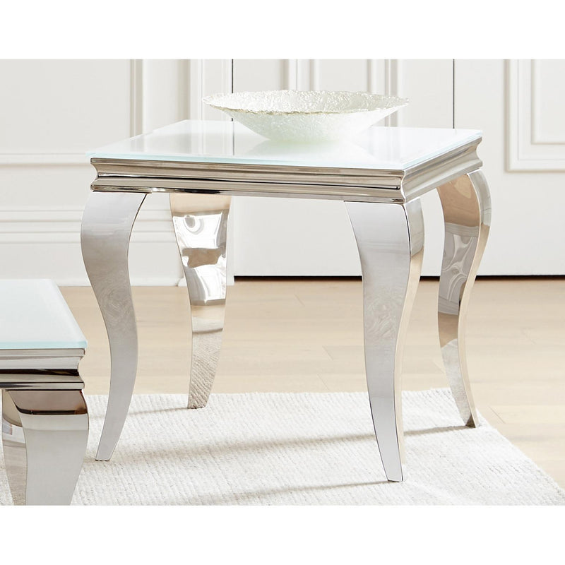Coaster Furniture Carone 707767 Square Glass Top End Side Table - White and Chrome IMAGE 2
