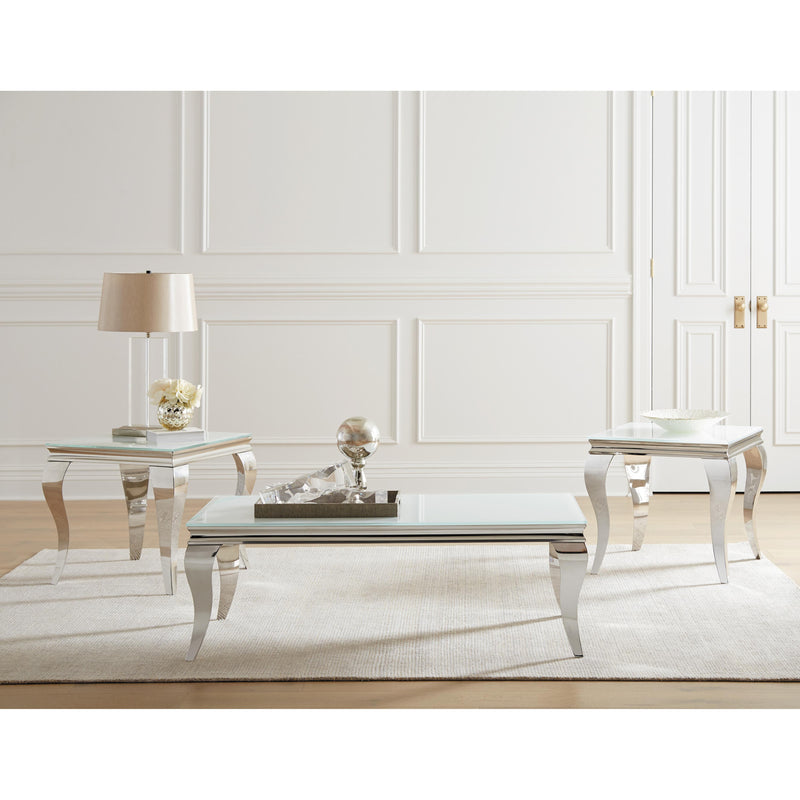 Coaster Furniture Carone 707768 Rectangular Glass Top Coffee Table - White and Chrome IMAGE 4
