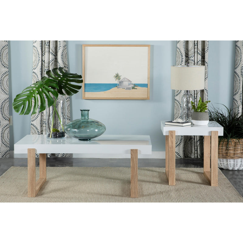Coaster Furniture Pala 753398 Rectangular Coffee Table - White High Gloss and Natural IMAGE 2
