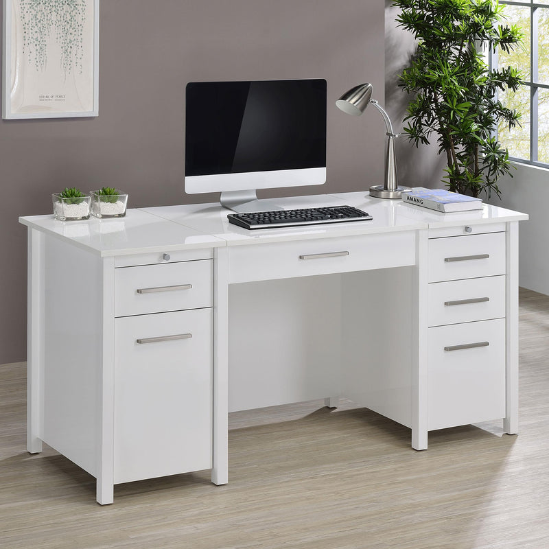 Coaster Furniture Dylan 801573 60-inch 4-Drawer Lift Top Office Desk - White High Gloss IMAGE 11