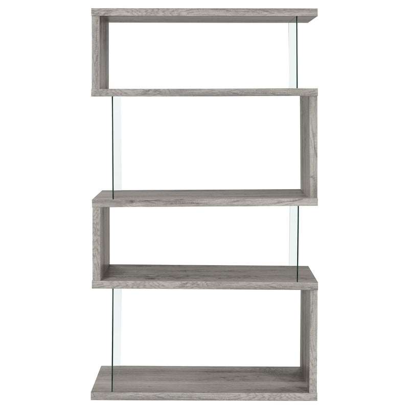 Coaster Furniture Emelle 802340 63-inch 4-shelf Glass Panel Bookshelf - Grey Driftwood IMAGE 2