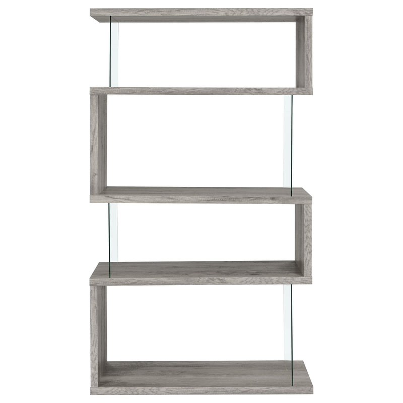 Coaster Furniture Emelle 802340 63-inch 4-shelf Glass Panel Bookshelf - Grey Driftwood IMAGE 5