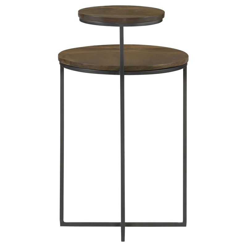  Coaster Furniture Yael 935980 Round Mango Wood Accent Side Table - Natural and Gunmetal IMAGE 2