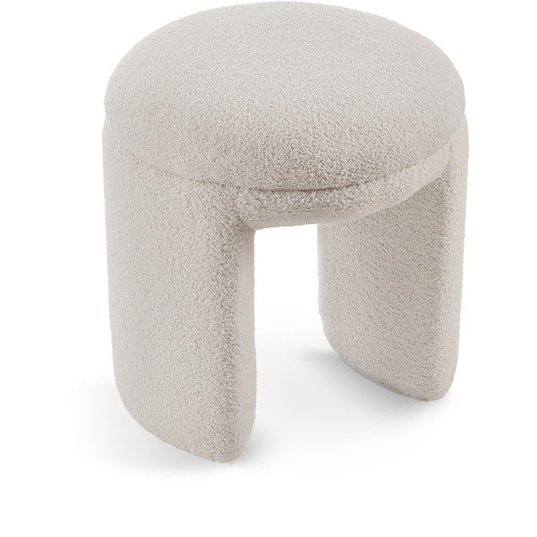 Meridian Bowen Beige Faux Shearling Teddy Fabric Ottoman/Stool IMAGE 1