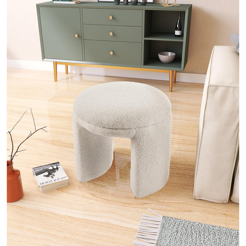Meridian Bowen Beige Faux Shearling Teddy Fabric Ottoman/Stool IMAGE 2