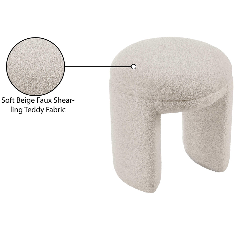 Meridian Bowen Beige Faux Shearling Teddy Fabric Ottoman/Stool IMAGE 5