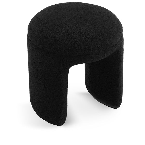 Meridian Bowen Black Faux Shearling Teddy Fabric Ottoman/Stool IMAGE 1