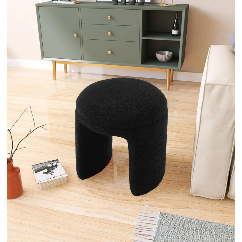 Meridian Bowen Black Faux Shearling Teddy Fabric Ottoman/Stool IMAGE 2