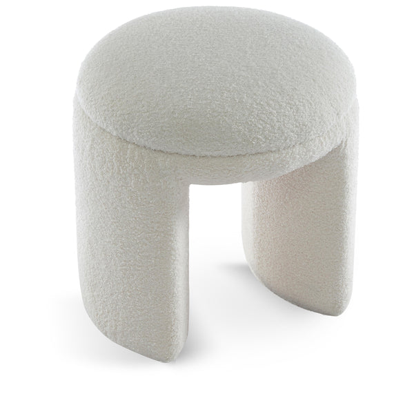 Meridian Bowen Cream Faux Shearling Teddy Fabric Ottoman/Stool IMAGE 1