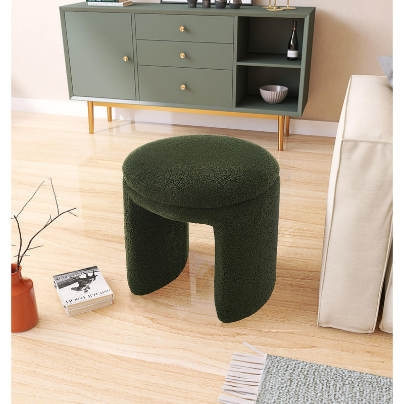 Meridian Bowen Green Faux Shearling Teddy Fabric Ottoman/Stool IMAGE 2