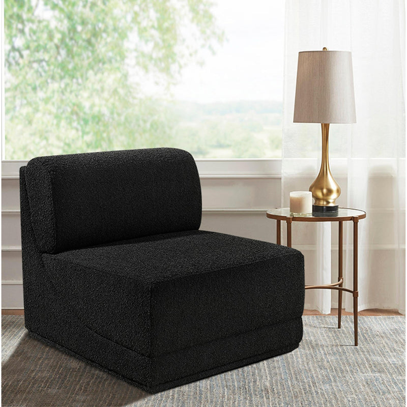 Meridian Ollie Black Boucle Fabric Armless IMAGE 2