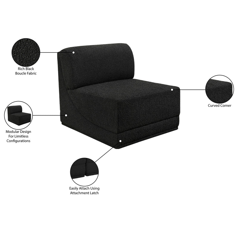 Meridian Ollie Black Boucle Fabric Armless IMAGE 9