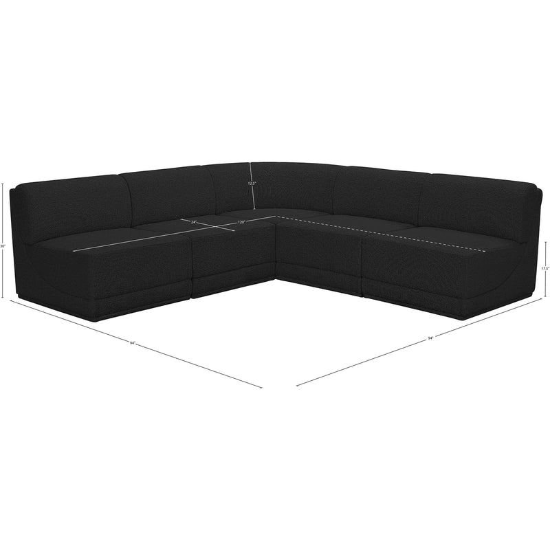  Meridian Ollie 94" Black Boucle Fabric Upholstered 5 pc Modular Sectional IMAGE 10