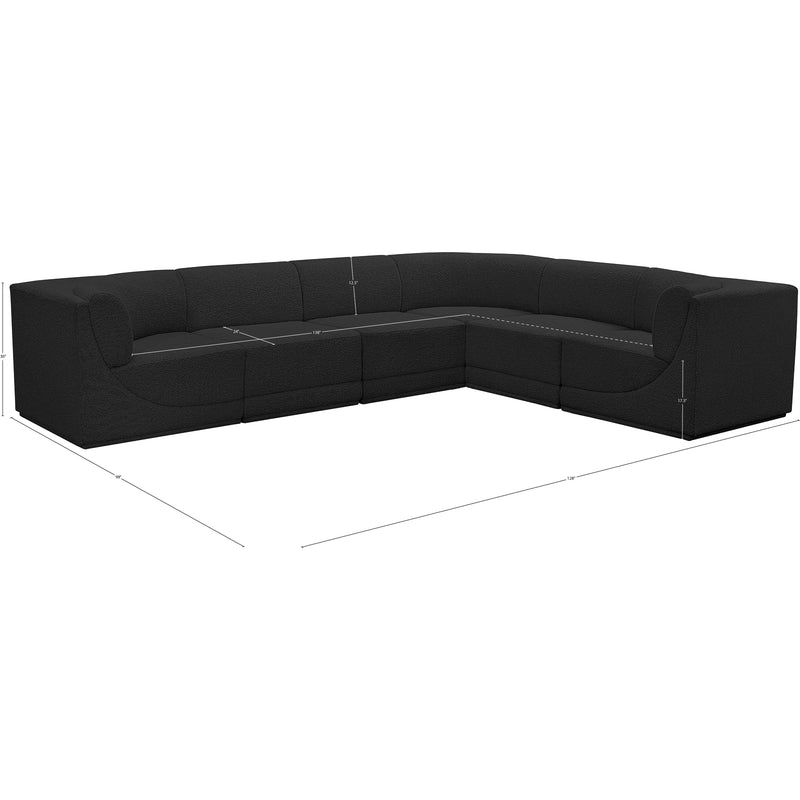  Meridian Ollie 128" Black Boucle Fabric Upholstered 6 pc Modular Sectional IMAGE 12