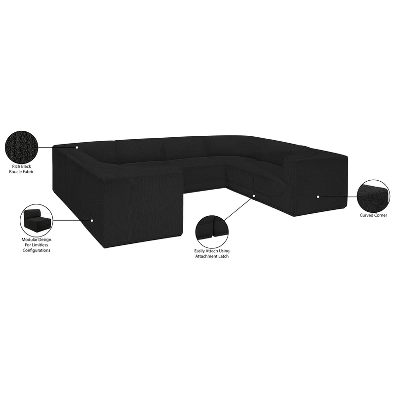  Meridian Ollie 128" Black Boucle Fabric Upholstered 8 pc Modular Sectional IMAGE 15