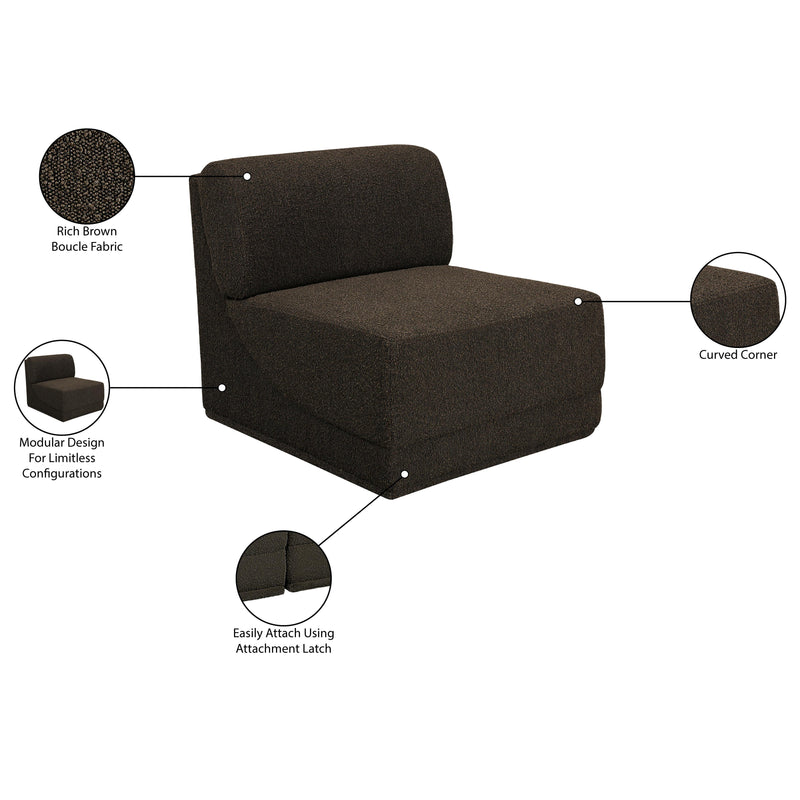  Meridian Ollie Brown Boucle Fabric Upholstered Modular Armless Chair IMAGE 9
