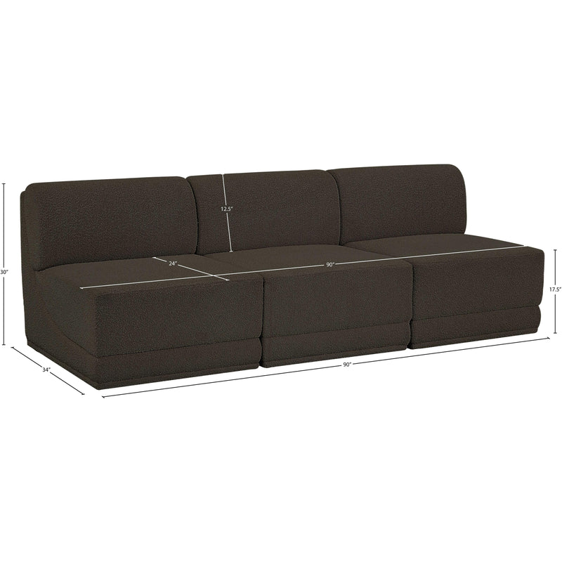  Meridian Ollie 90" Brown Boucle Fabric Upholstered 3 pc Armless Modular Sofa IMAGE 8