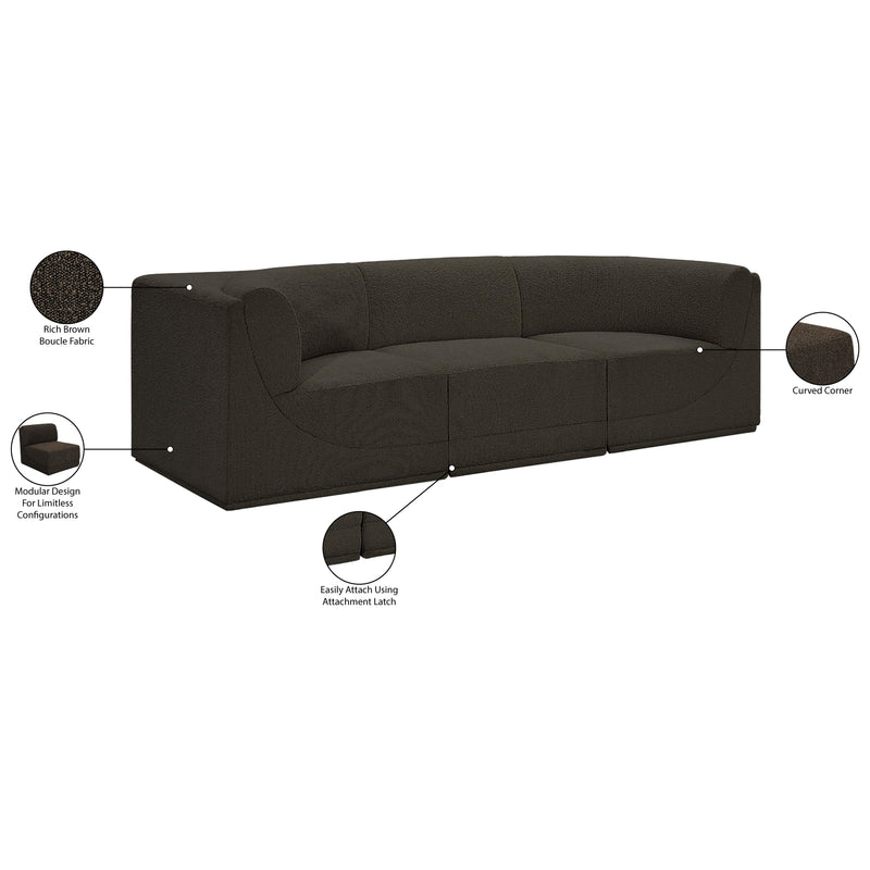  Meridian Ollie 98" Brown Boucle Fabric Upholstered 3 pc Modular Sofa IMAGE 13