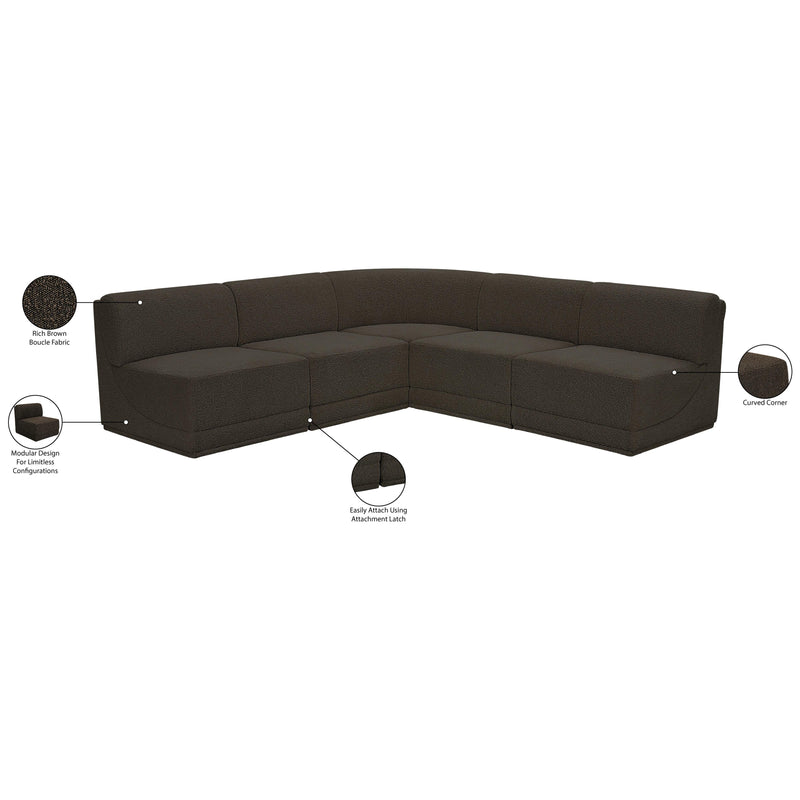  Meridian Ollie 94" Brown Boucle Fabric Upholstered 5 pc Modular Sectional IMAGE 11