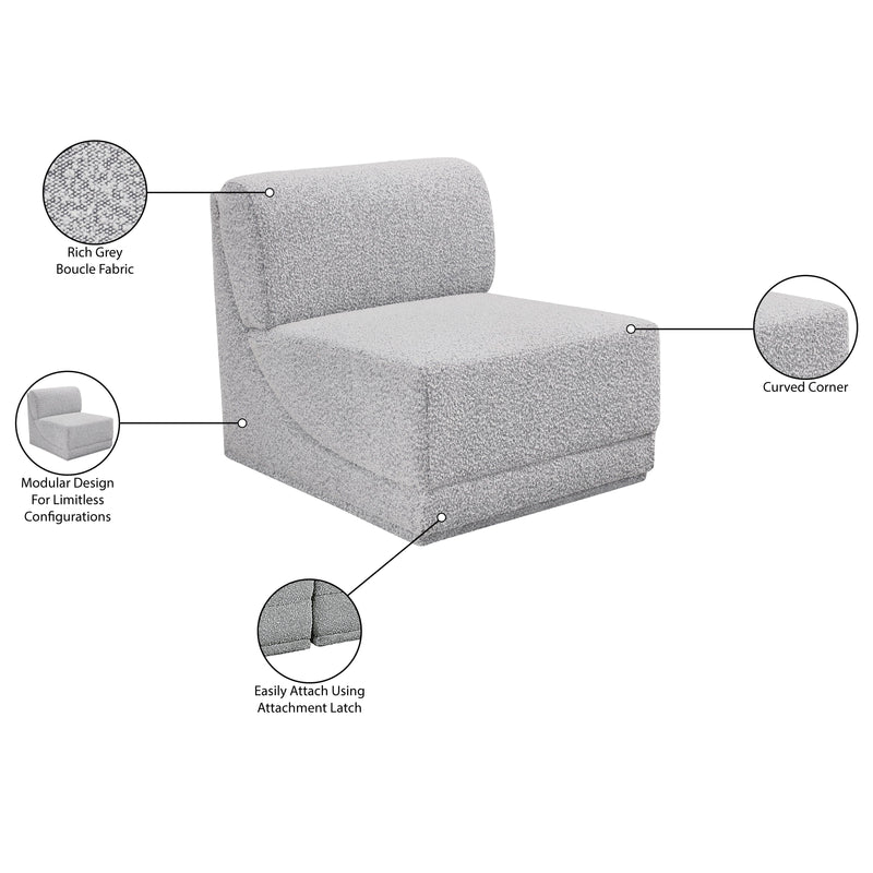 Meridian Ollie Grey Boucle Fabric Armless IMAGE 9