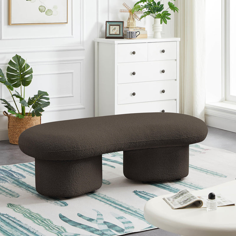 Meridian Luka Brown Boucle Fabric Bench IMAGE 2