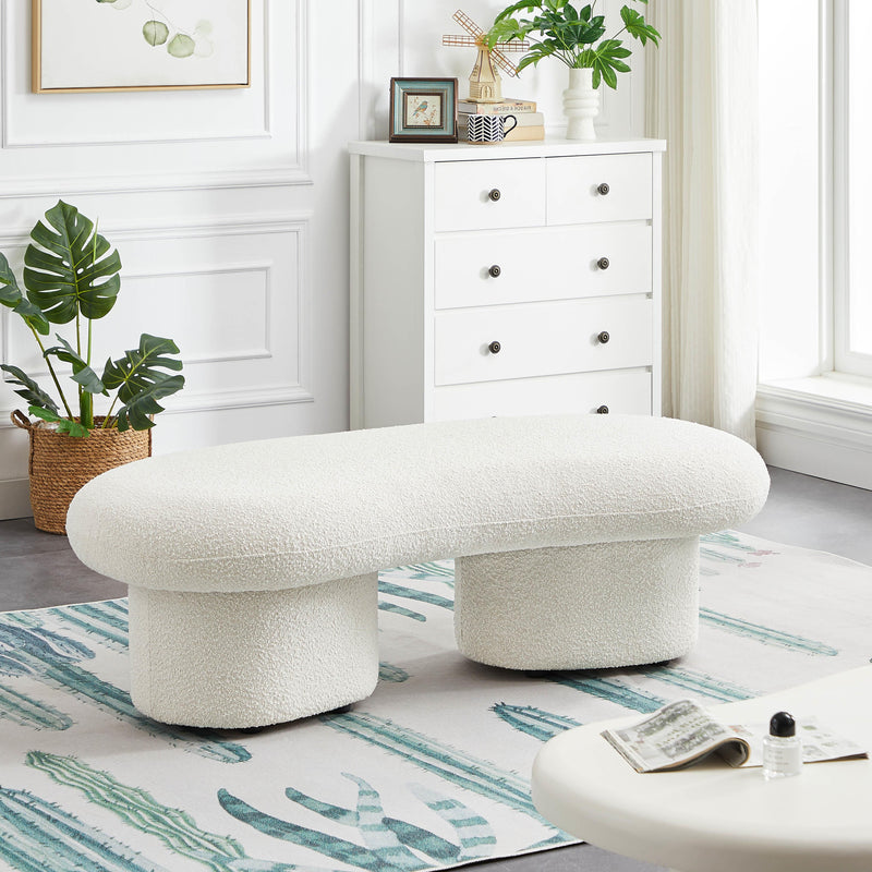 Meridian Luka Cream Boucle Fabric Bench IMAGE 2