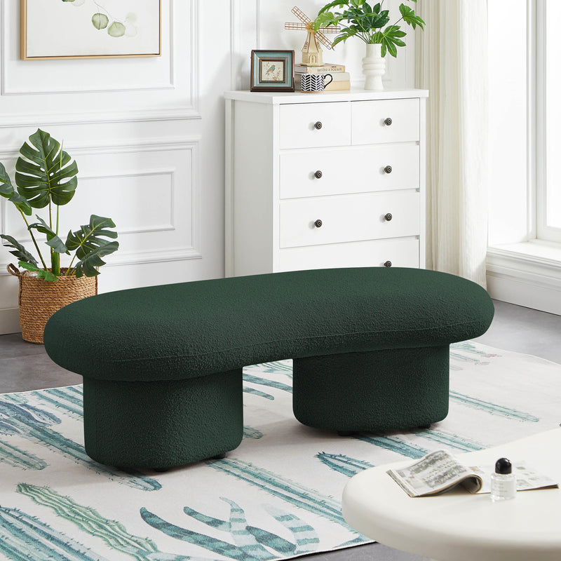 Meridian Luka Green Boucle Fabric Bench IMAGE 2