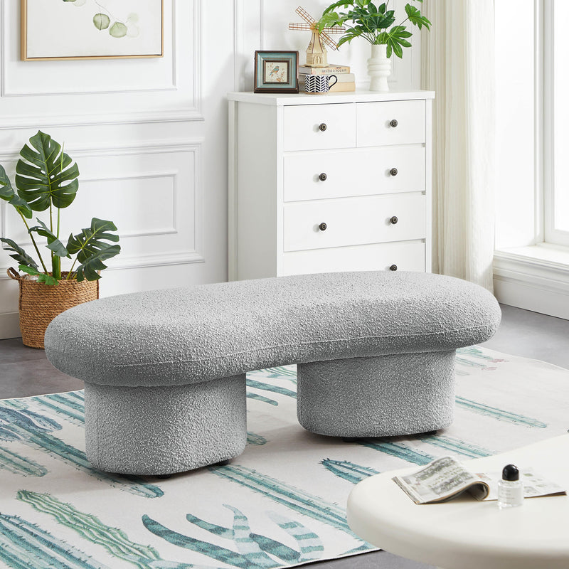 Meridian Luka Grey Boucle Fabric Bench IMAGE 2