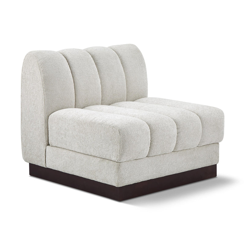 Meridian Quinn Cream Chenille Fabric Armless Chair IMAGE 1