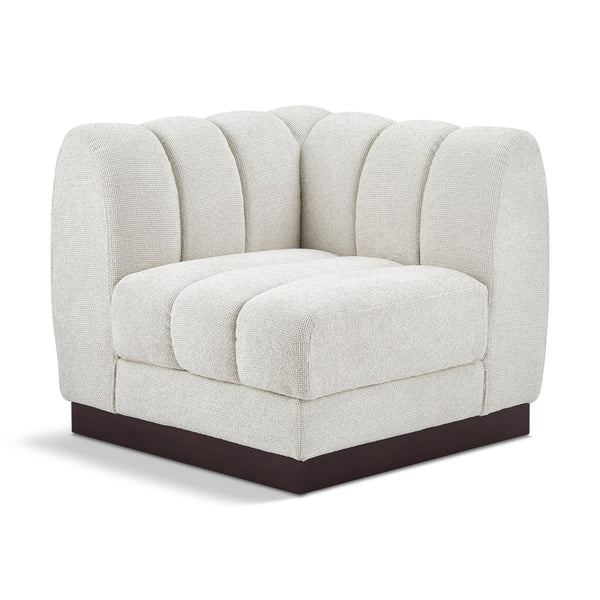 Meridian Quinn Cream Chenille Fabric Corner Chair IMAGE 1
