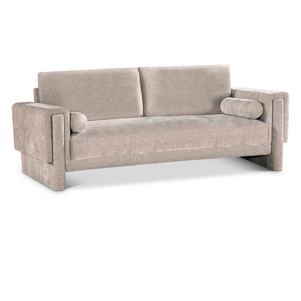 Meridian Madeline Beige Chenille Fabric Sofa IMAGE 1
