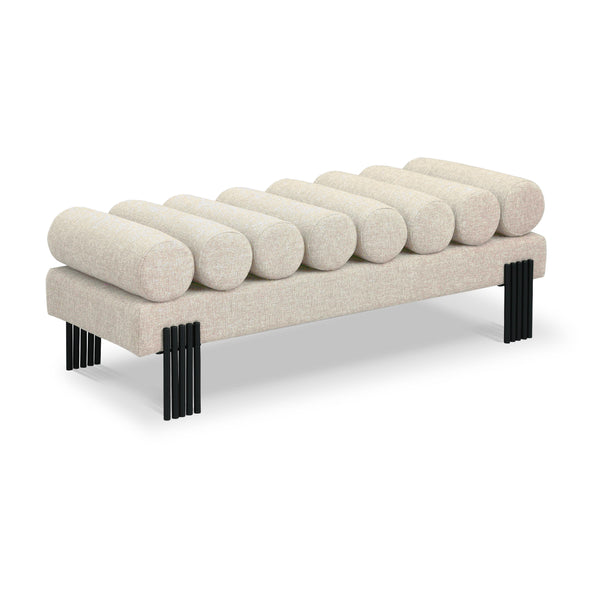 Meridian Akeela Beige Linen Textured Fabric Bench IMAGE 1