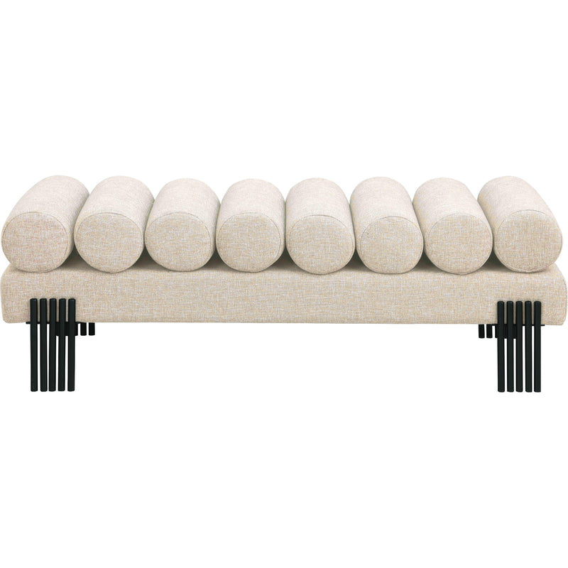 Meridian Akeela Beige Linen Textured Fabric Bench IMAGE 3