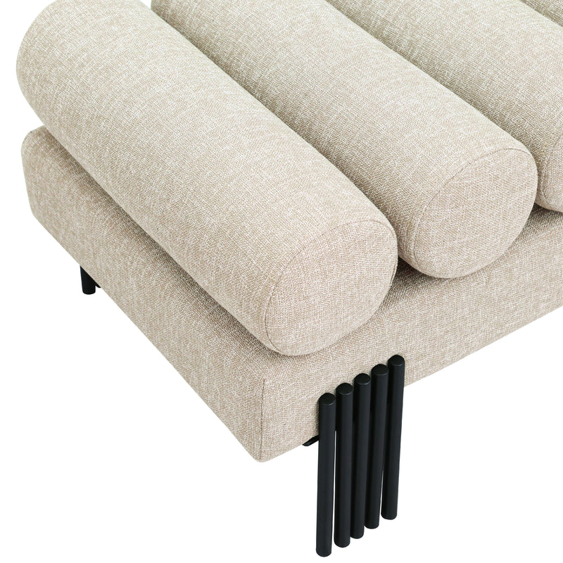 Meridian Akeela Beige Linen Textured Fabric Bench IMAGE 5