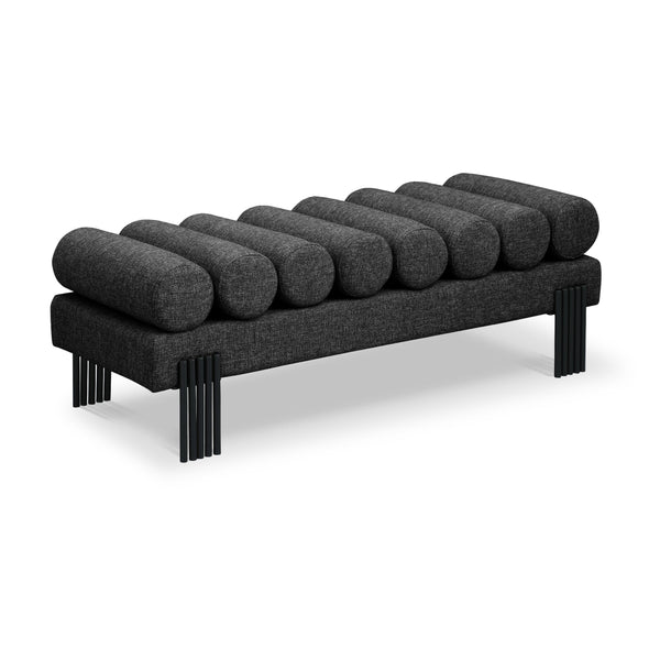 Meridian Akeela Black Linen Textured Fabric Bench IMAGE 1