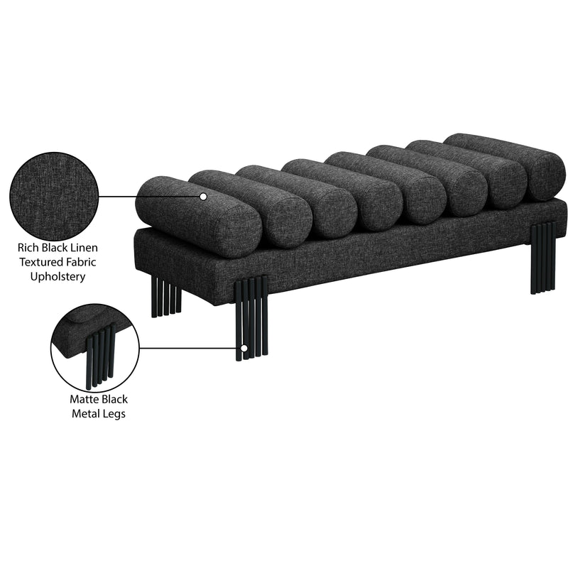 Meridian Akeela Black Linen Textured Fabric Upholstered Bench IMAGE 8