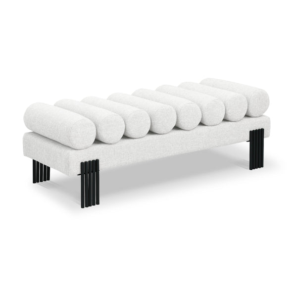 Meridian Akeela Cream Linen Textured Fabric Bench IMAGE 1
