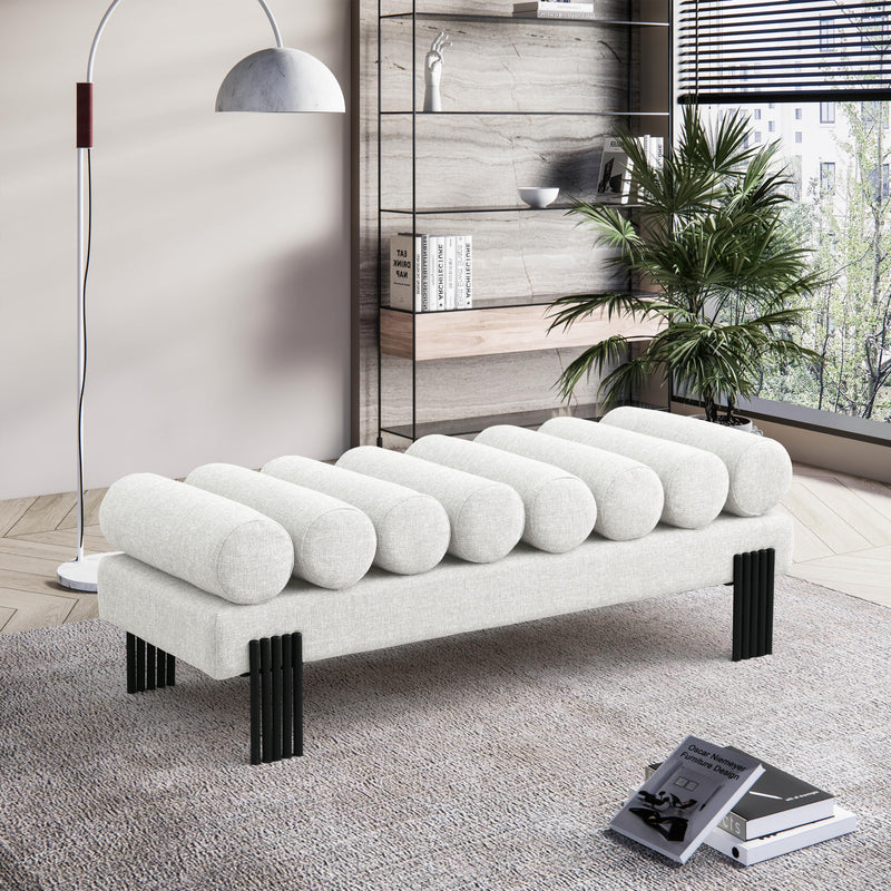 Meridian Akeela Cream Linen Textured Fabric Bench IMAGE 2
