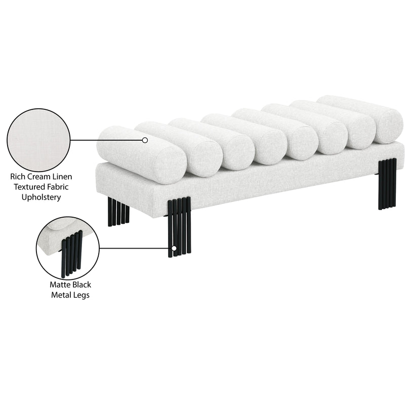  Meridian Akeela Cream Linen Textured Fabric Upholstered Bench IMAGE 8