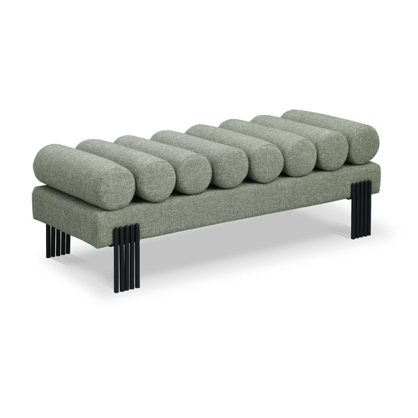 Meridian Akeela Green Linen Textured Fabric Bench IMAGE 1