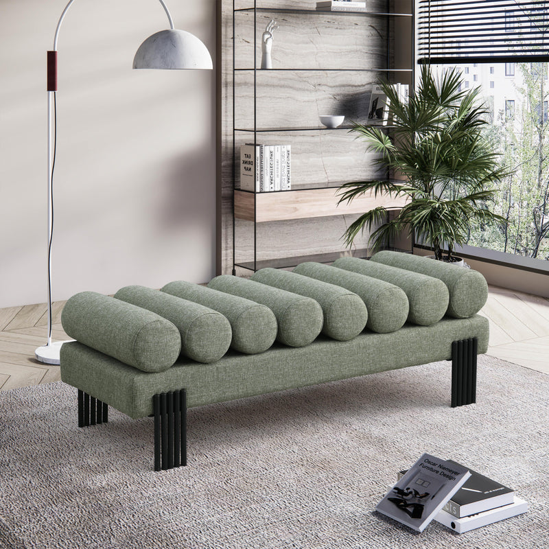 Meridian Akeela Green Linen Textured Fabric Bench IMAGE 2