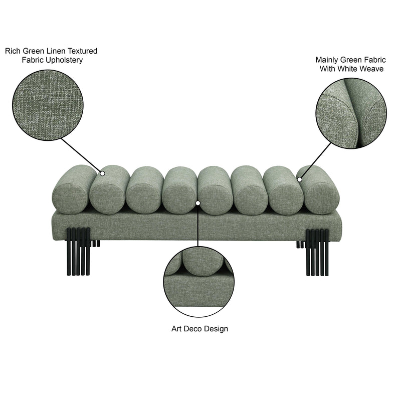  Meridian Akeela Green Linen Textured Fabric Upholstered Bench IMAGE 8