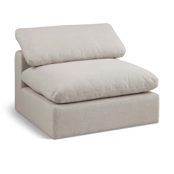 Meridian Comfy Beige Linen Textured Fabric Modular Armless Chair IMAGE 1