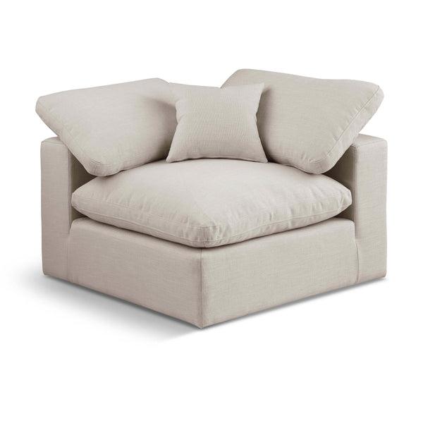 Meridian Comfy Beige Linen Textured Fabric Modular Corner Chair IMAGE 1