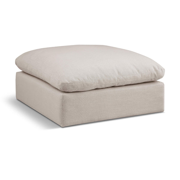 Meridian Comfy Beige Linen Textured Fabric Modular Ottoman IMAGE 1