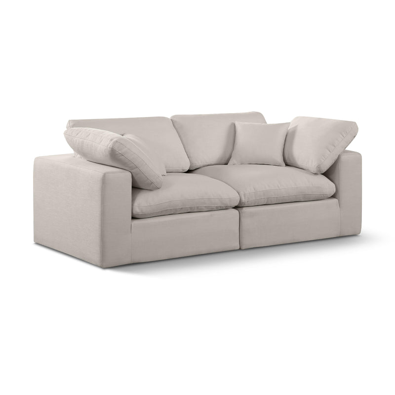 Meridian Comfy Beige Linen Textured Fabric Modular Sofa IMAGE 1