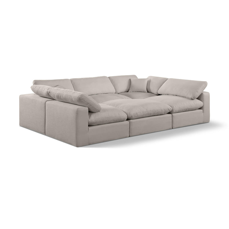 Meridian Comfy Beige Linen Textured Fabric Modular Sectional IMAGE 1