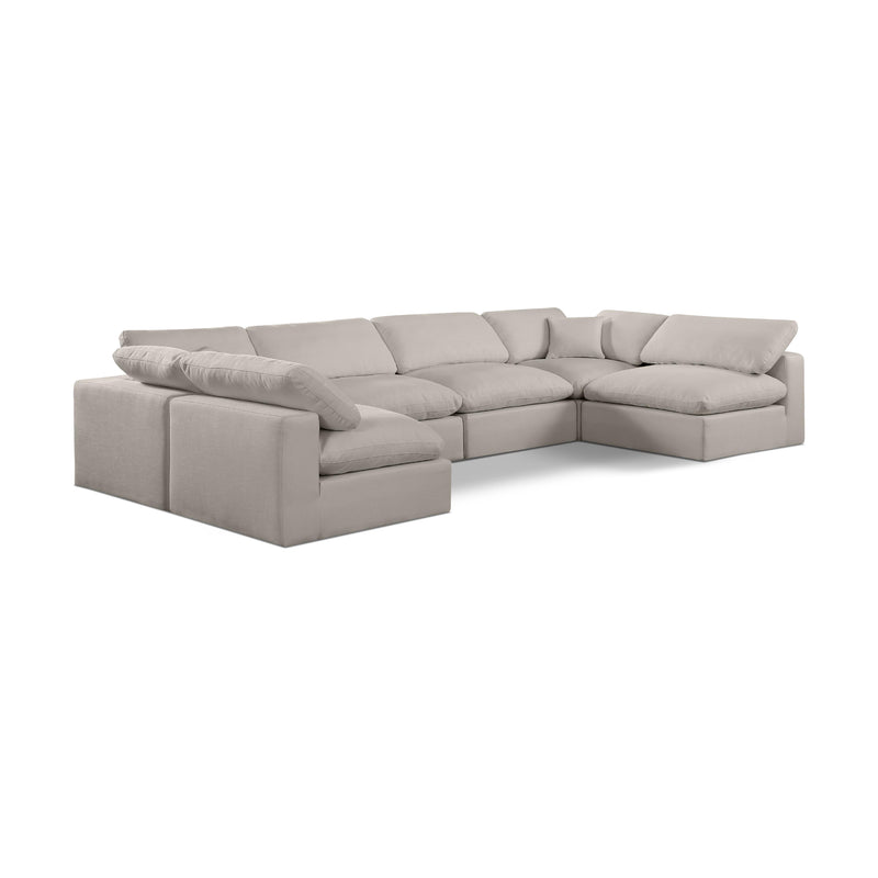 Meridian Comfy Beige Linen Textured Fabric Modular Sectional IMAGE 1
